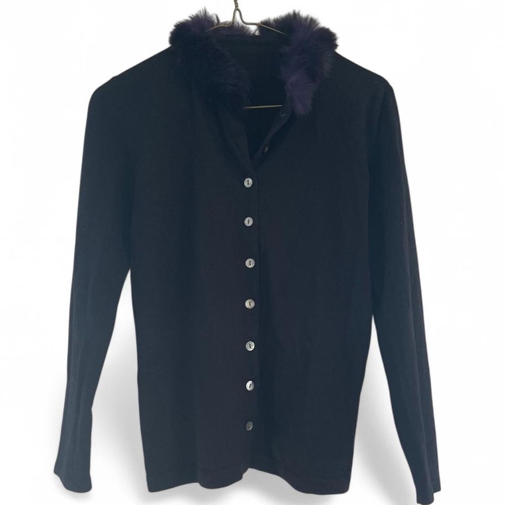 Black Button-up Cardigan with fur collar